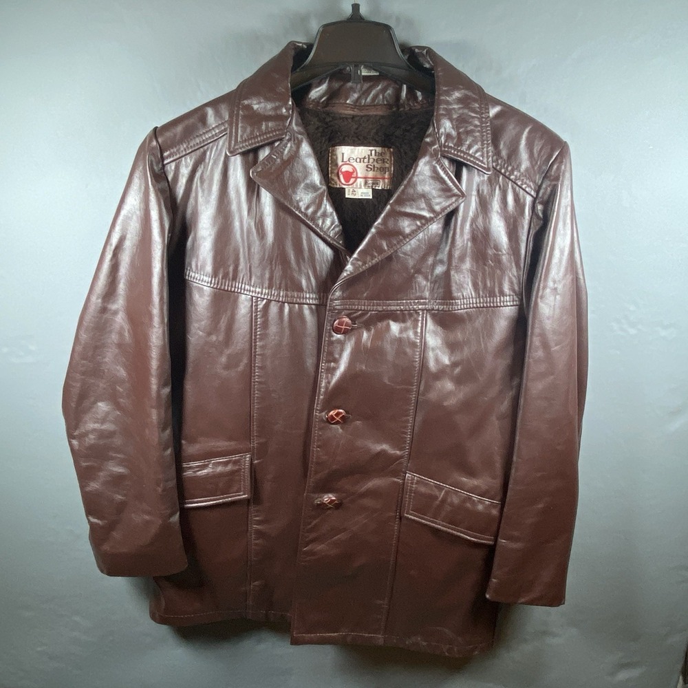 Vintage 70's Sears Roebuck The Leather Shop Brown Leather Jacket Men's Size 42 R